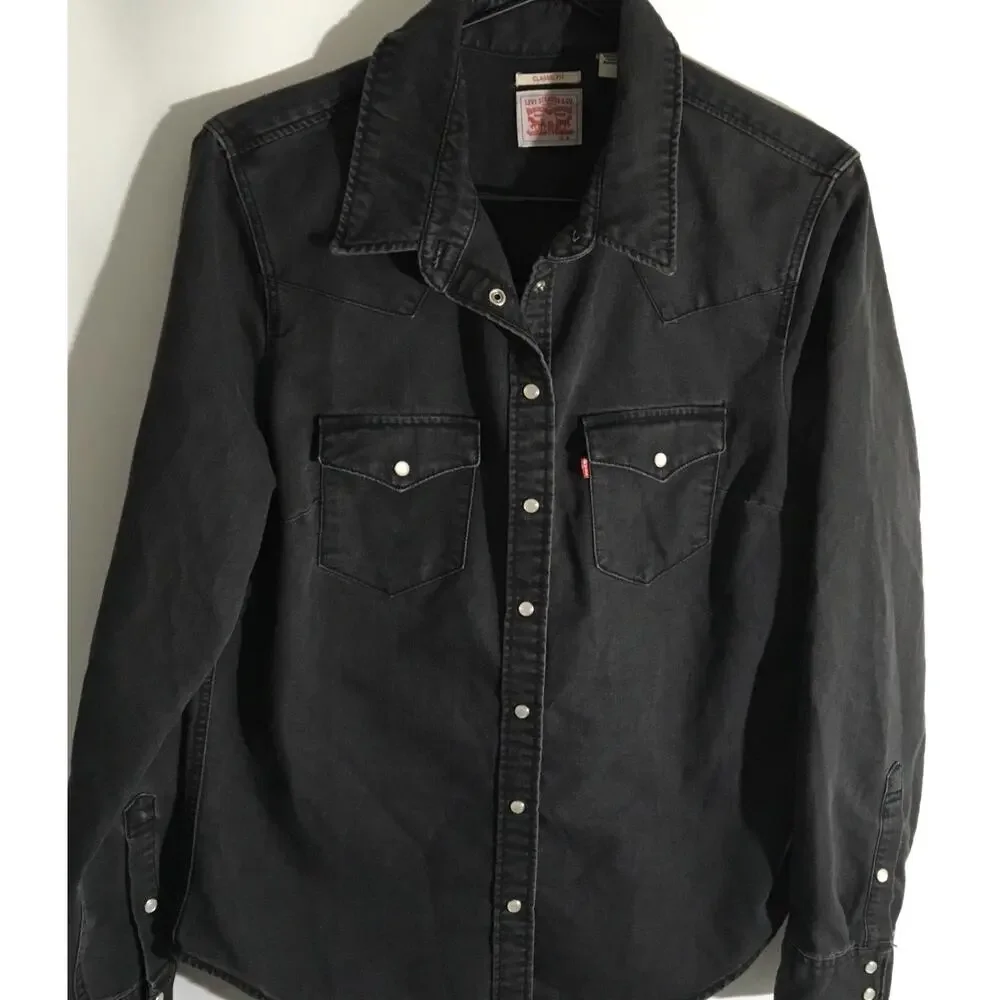Levi's Ultimate Women's Size Medium Black Western Fringe Denim Long Sleeve Top